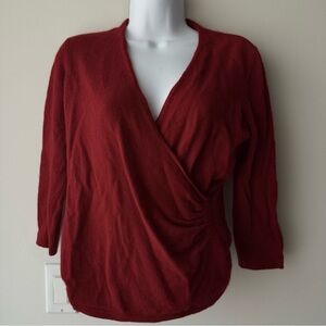 ANN TAYLOR Cashmere Wrap Knit Sweater Red Minimalist Layering M